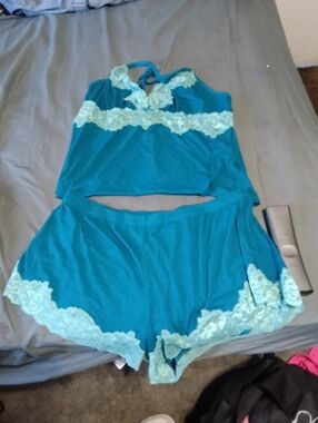 Teal Lace Trim Cami & Short Sleep Set